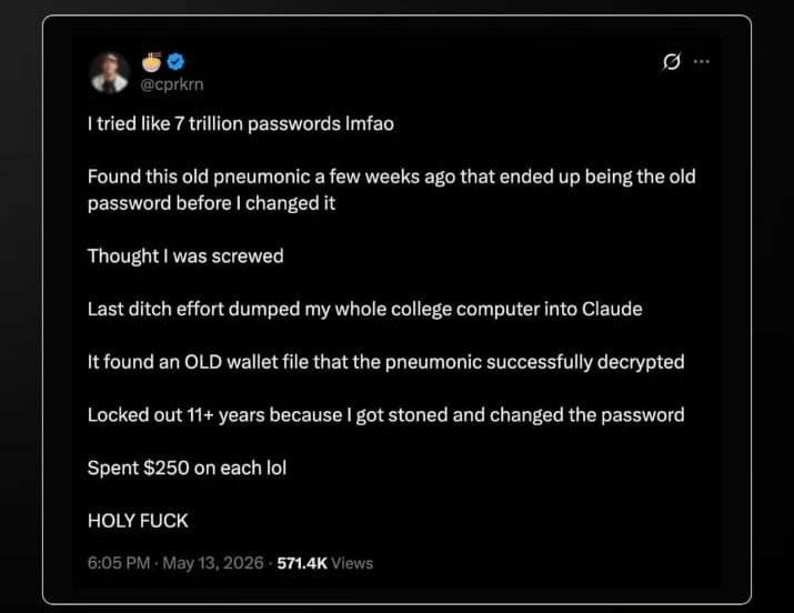 Tweet describing the recovery attempts and dumping files into Claude